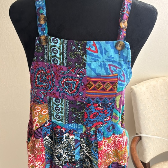 Patch patterned cloth overalls size small - Picture 2 of 10